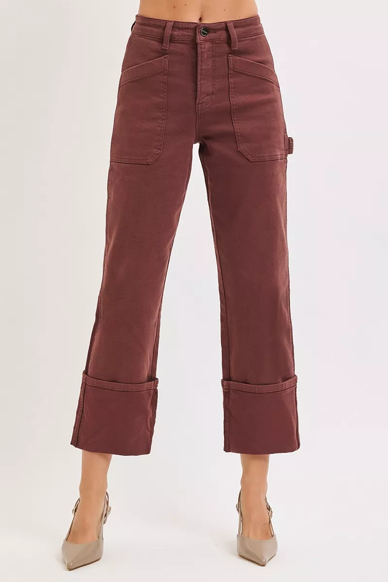 Full Size High Rise Wide Straight Cuffed Patch Jeans Plus Size, image 6