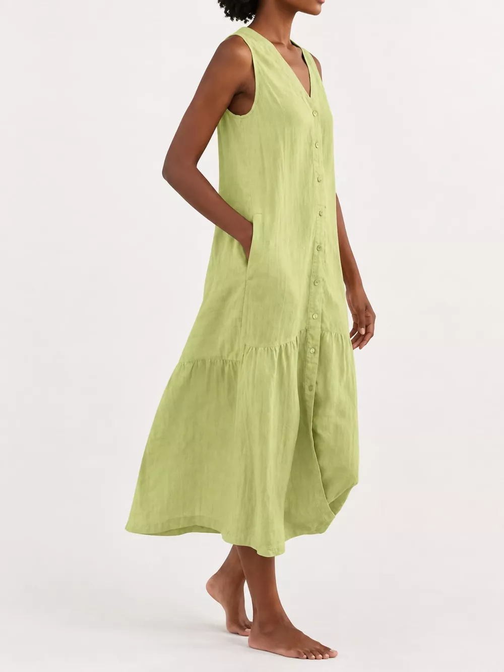Full Size V-Neck Button Front Sleeveless Midi Dress Plus Size, image 17