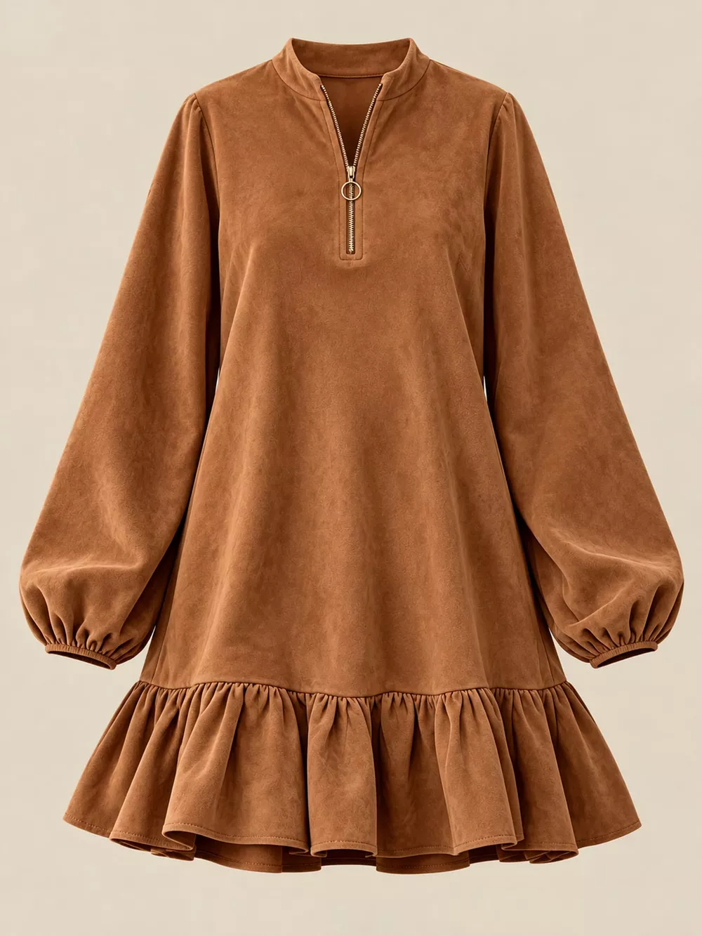 Quarter-Zip Ruffle Hem Mini Dress, image 19