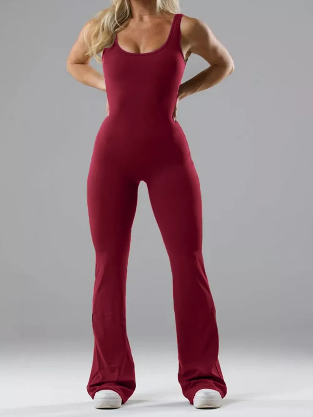 Seamless Scoop Neck Active Jumpsuit with Flared Leg Design, image 17
