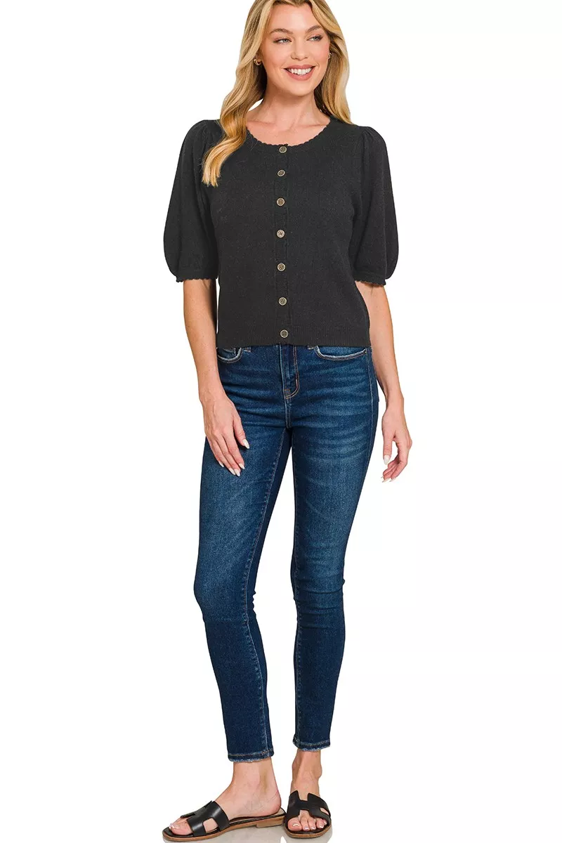 Puff Sleeve Wool Sweater Cardigan, image 2