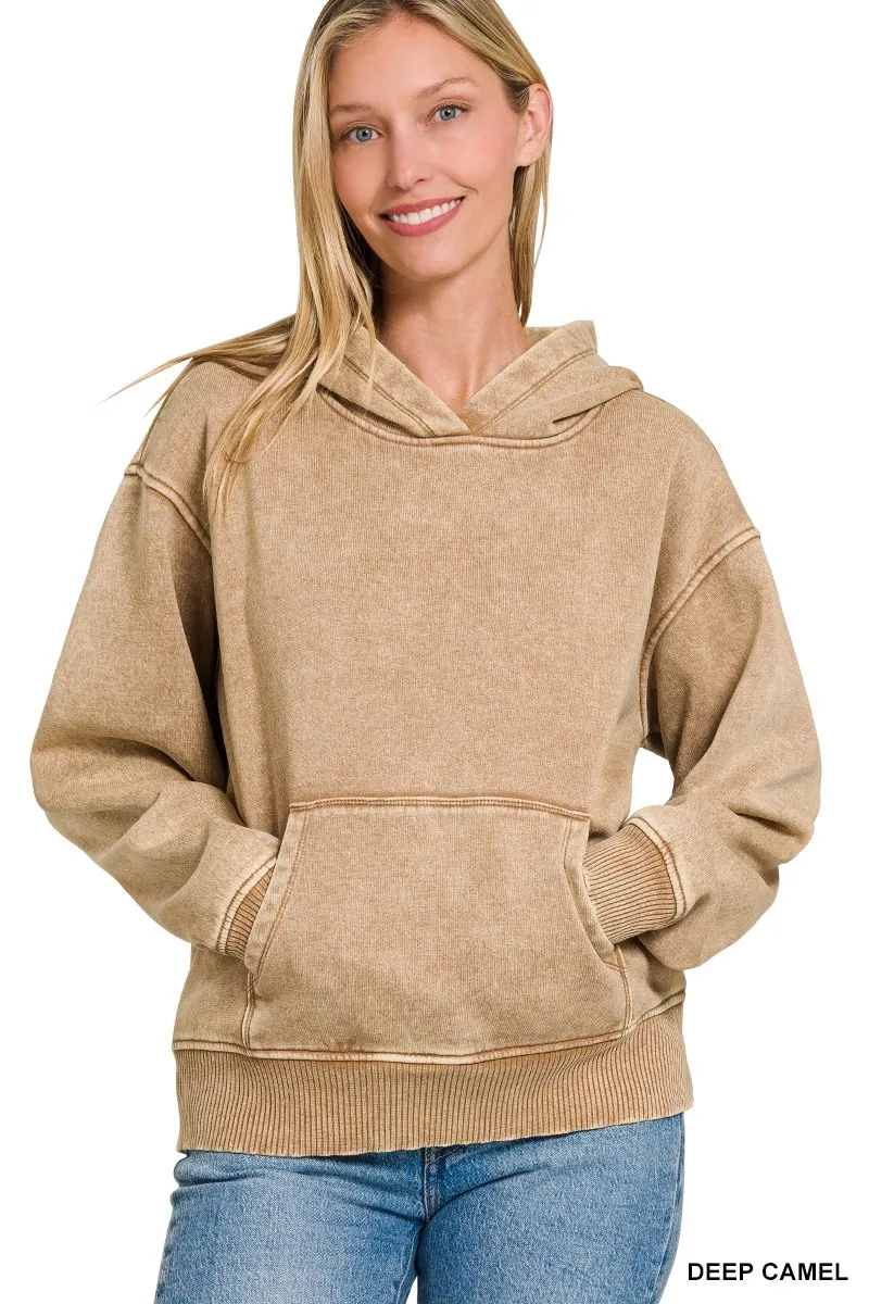 Fleece Acid Wash Kangaroo Pocket Hoodie, image 5