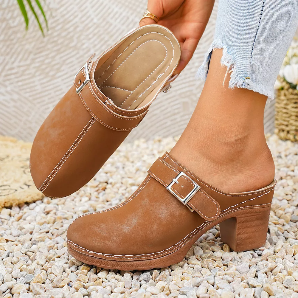 Round Toe Block Heels Sandals, image 4