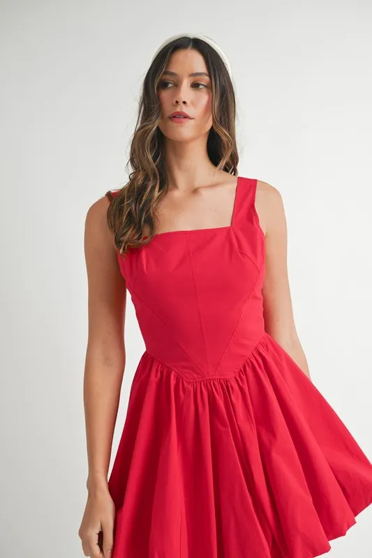 Poplin Square Neckline Bubble Mini Dress, image 6