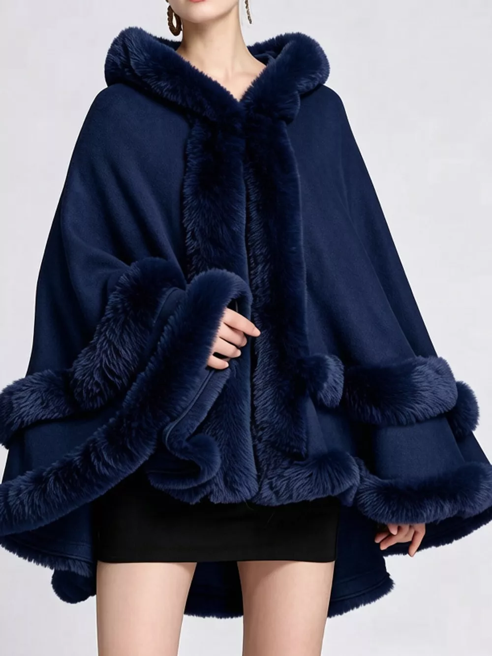 Faux Fur Trimmed Hooded Cape, image 59