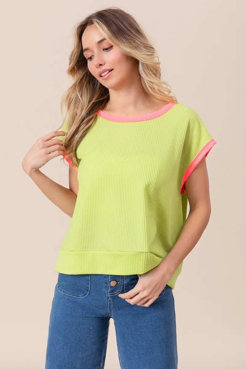 Cord Rib Knit Contrast Banded Top, image 17