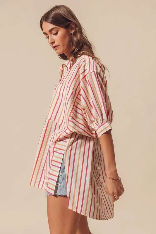 Multicolored Stripe Button Down Shirt, image 17