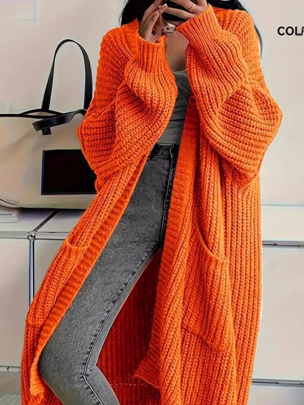 Full Size Chunky Knit Openwork Front Longline Cardigan Plus Size, image 41