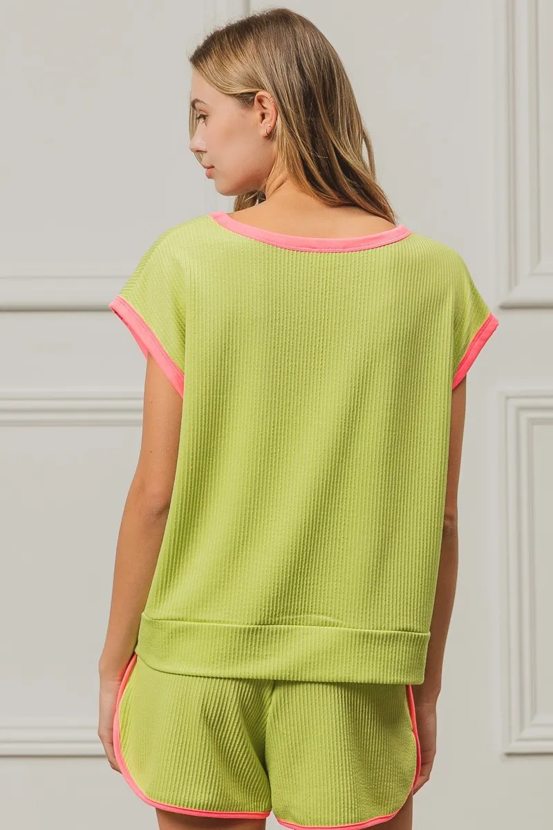 Cord Rib Knit Contrast Banded Top, image 18