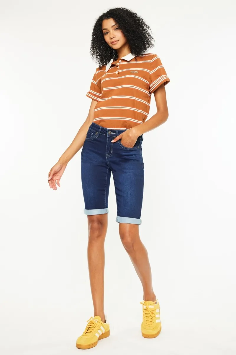 Mid Rise Bermuda Denim Shorts