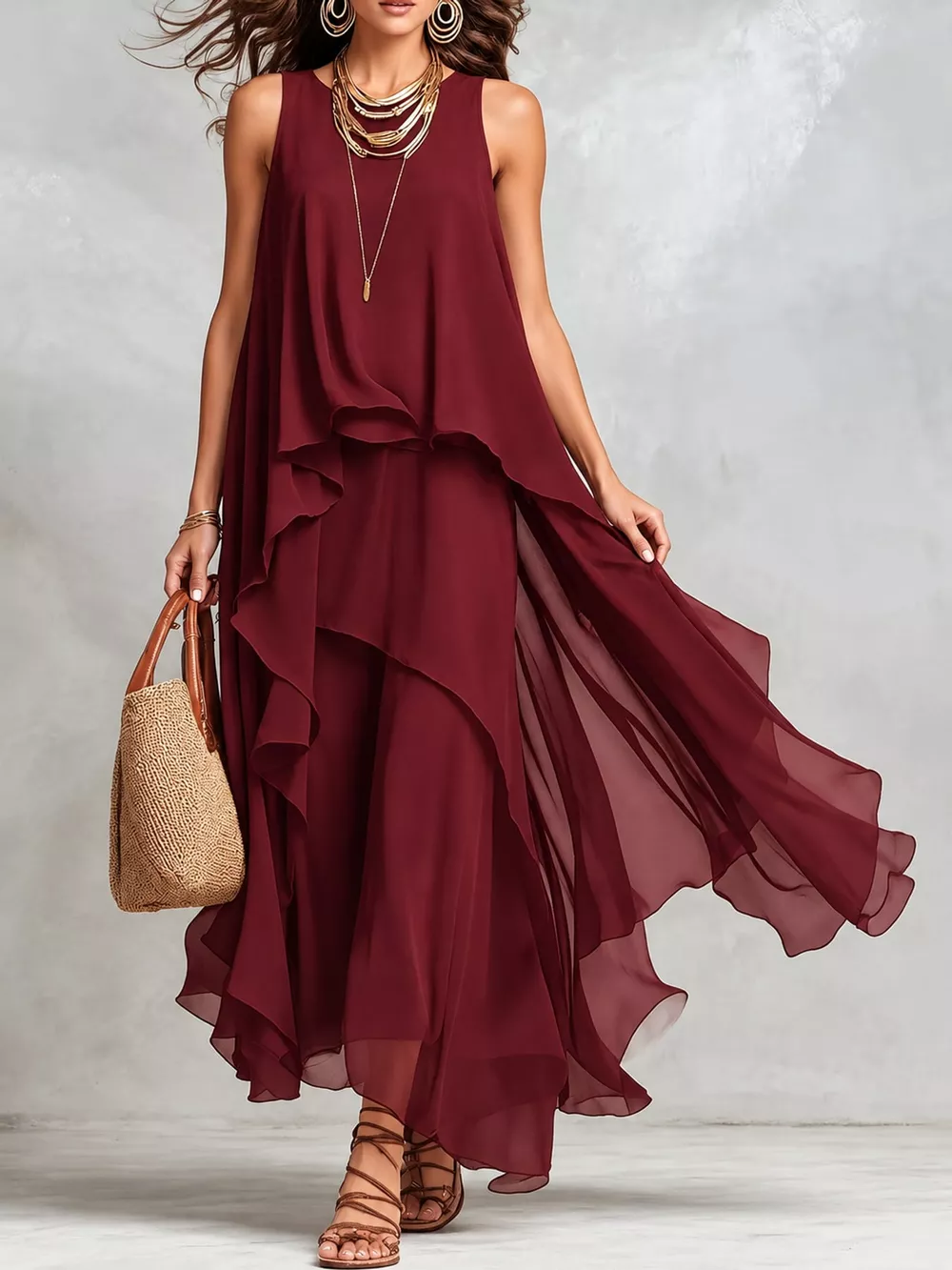 Ruffled Round Neck Sleeveless Maxi Dress, image 8