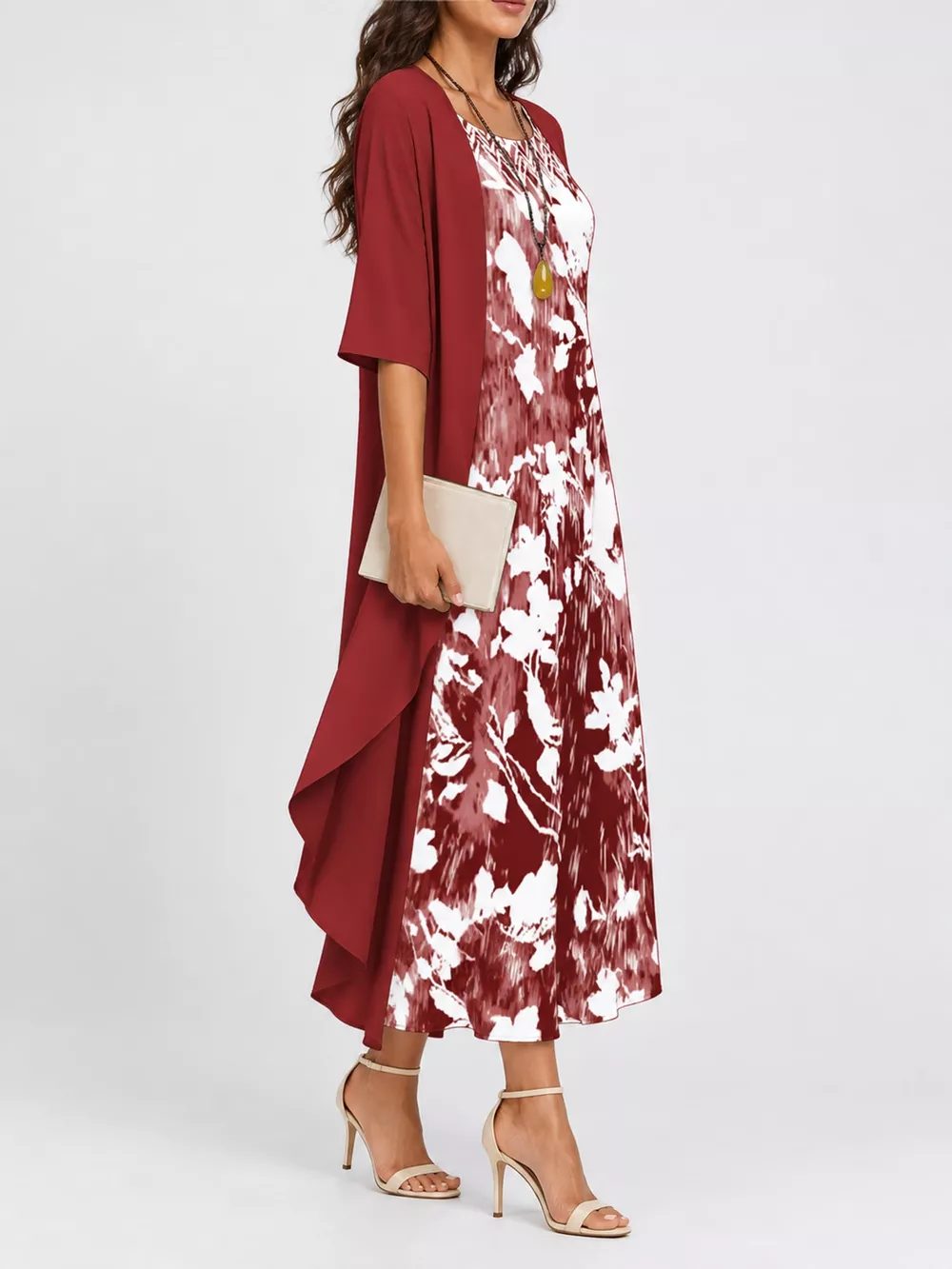 Full Size Floral Print Midi Dress and Chiffon Cardigan Set Plus Size, image 14