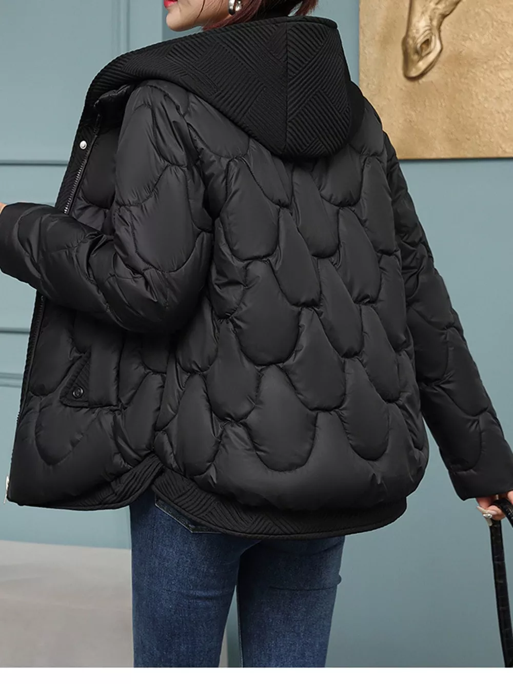 Plus Size Quilted Hooded Puffer Jacket with Snap-Button Closure, image 6