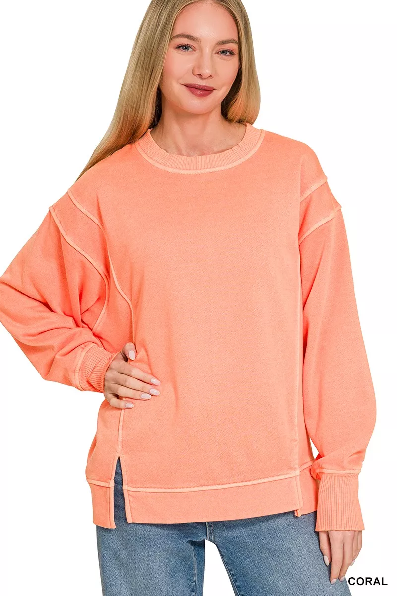 Pigment Dye Exposed-seam Fleece Sweatshirt