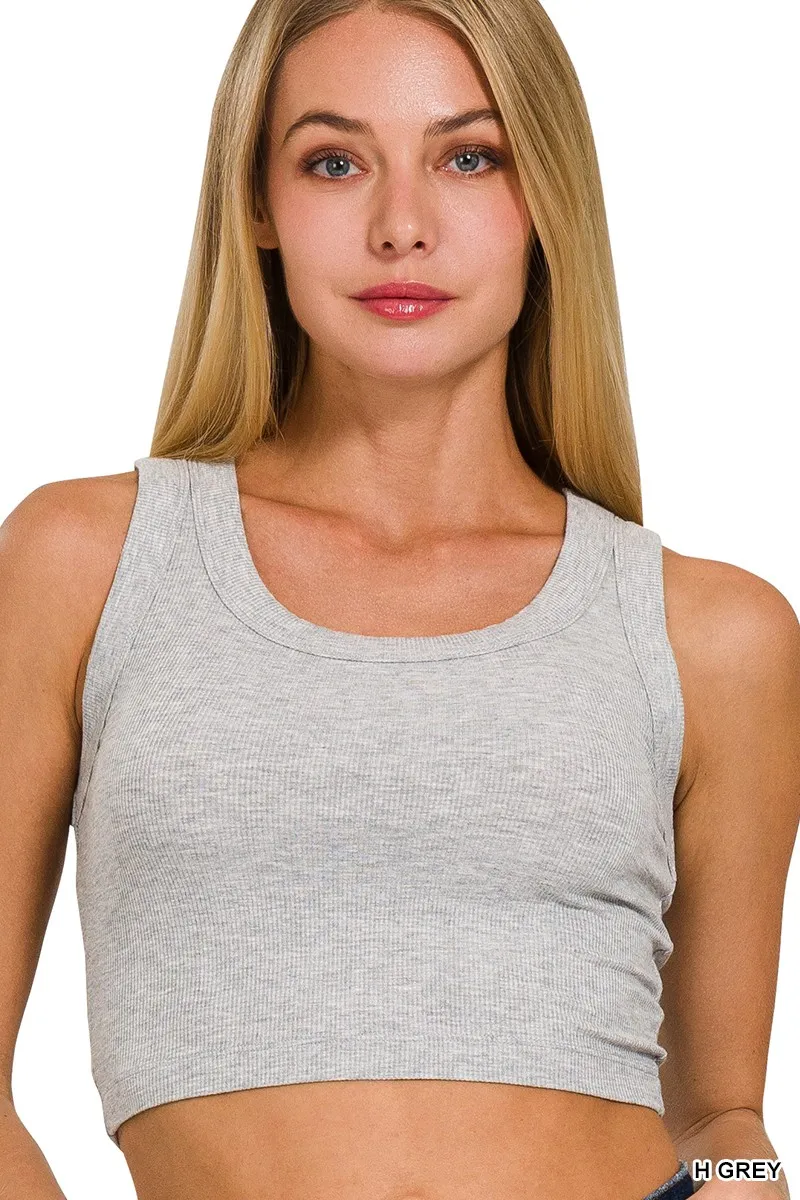 Ribbed Scoop Neck Cropped Tank Top