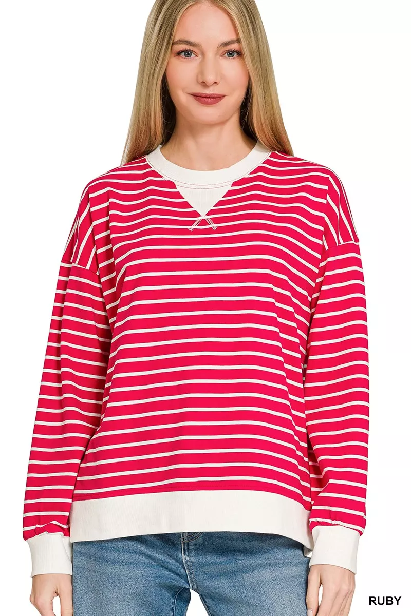 Contrast Striped Round Neck Sweatshirt