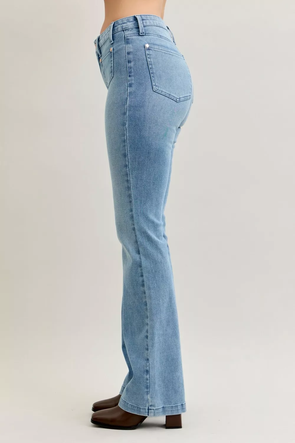 Full Size Mid Rise Bootcut Jeans with Contrast Wash & Front Patch Pockets Plus Size, image 18
