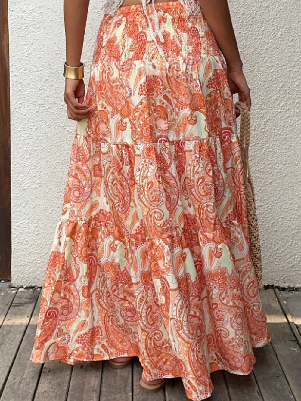 Paisley Print Tiered Maxi Skirt, image 4