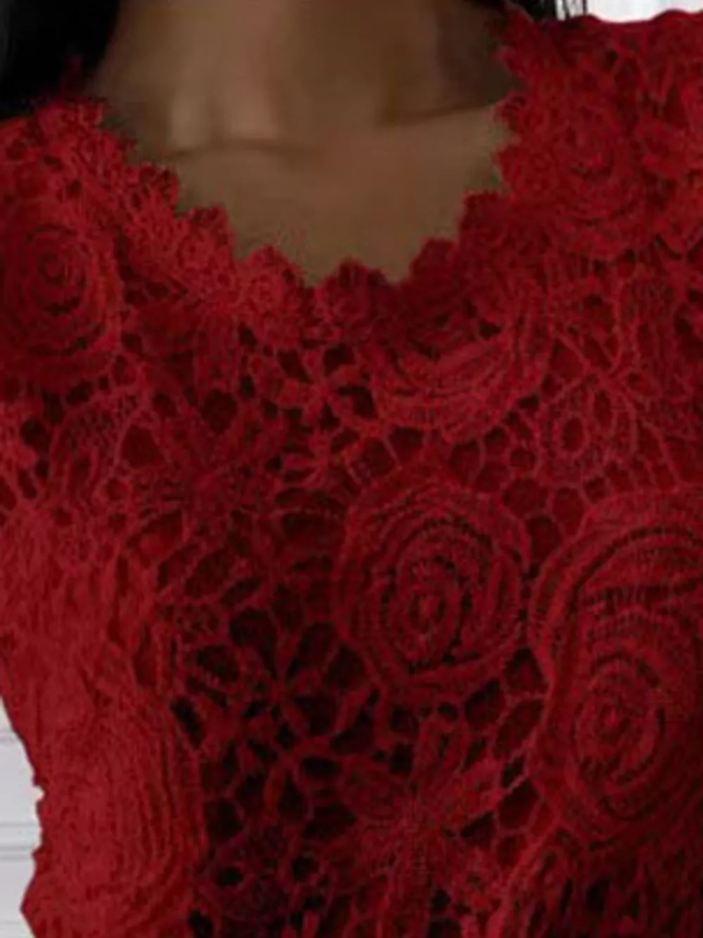 Full Size Elegant Floral Lace Short Sleeve Blouse Plus Size, image 14