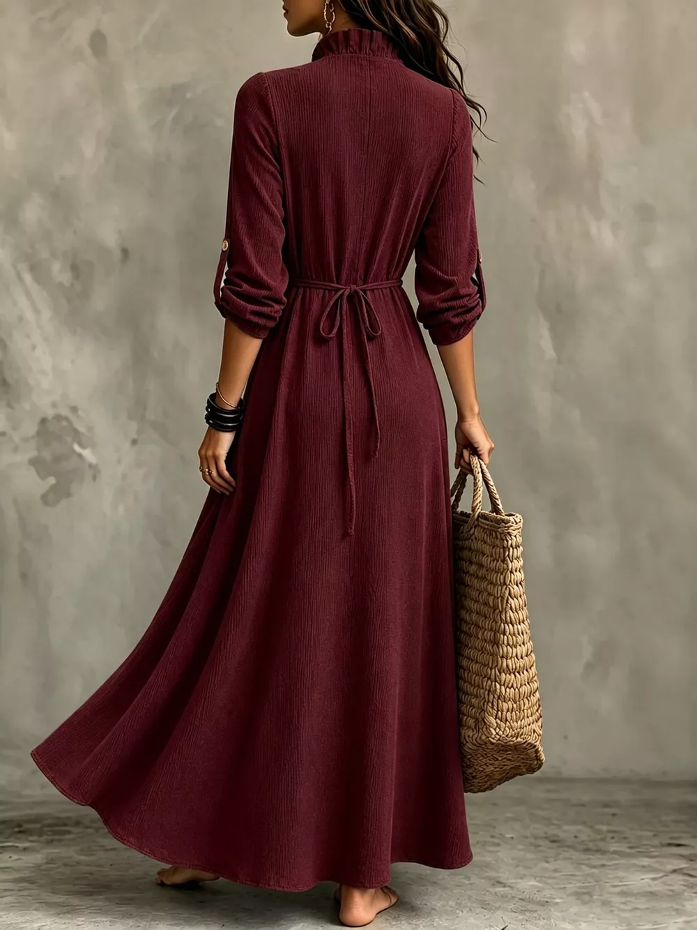 Full Size Frill Roll-Up Sleeve Maxi Dress Plus Size, image 16