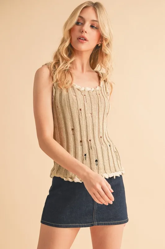 Distressed Detail Round Neck Knit Tank, image 8
