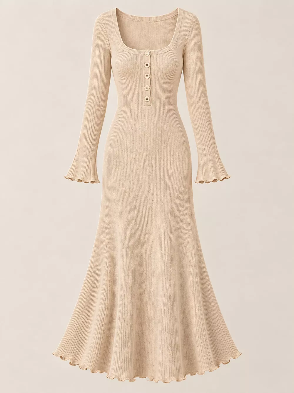 Button-Front Ribbed Knit Maxi Dress, image 15