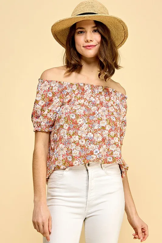 Floral Print Short Sleeve Off-The-Shoulder Blouse, image 2