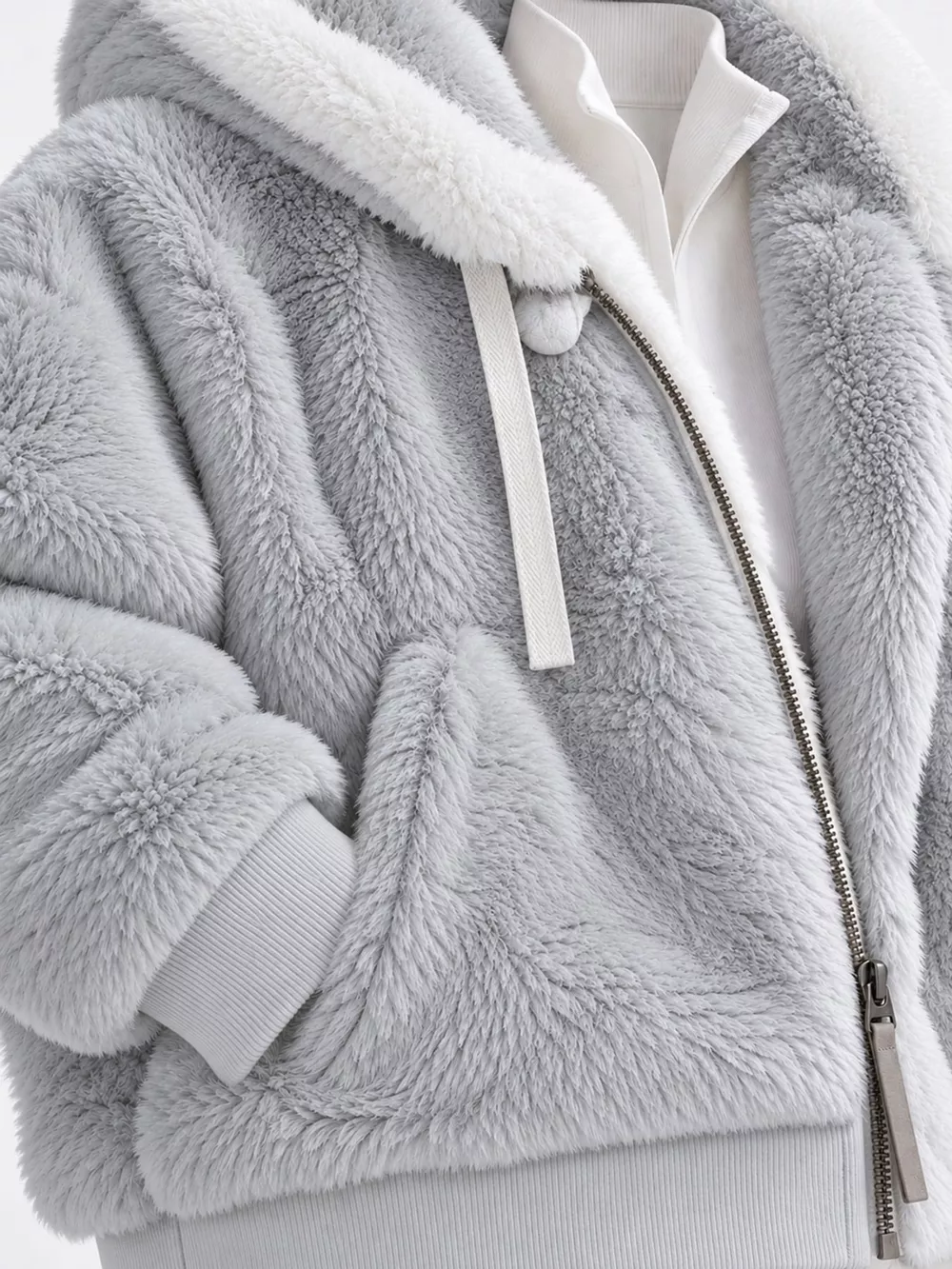 Full Size Faux Fur Zip Up Hooded Outerwear Plus Size, image 27