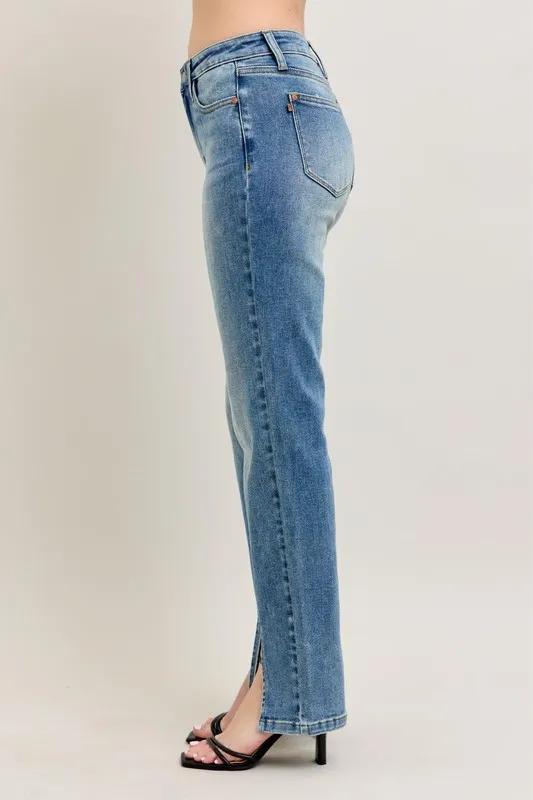 Full Size High Waist Vintage Wash Front Seam & Slit Straight Plus Size, image 13