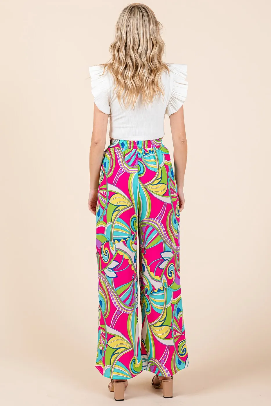 Abstract Print Elastic Waist Wide Leg Pants, image 4