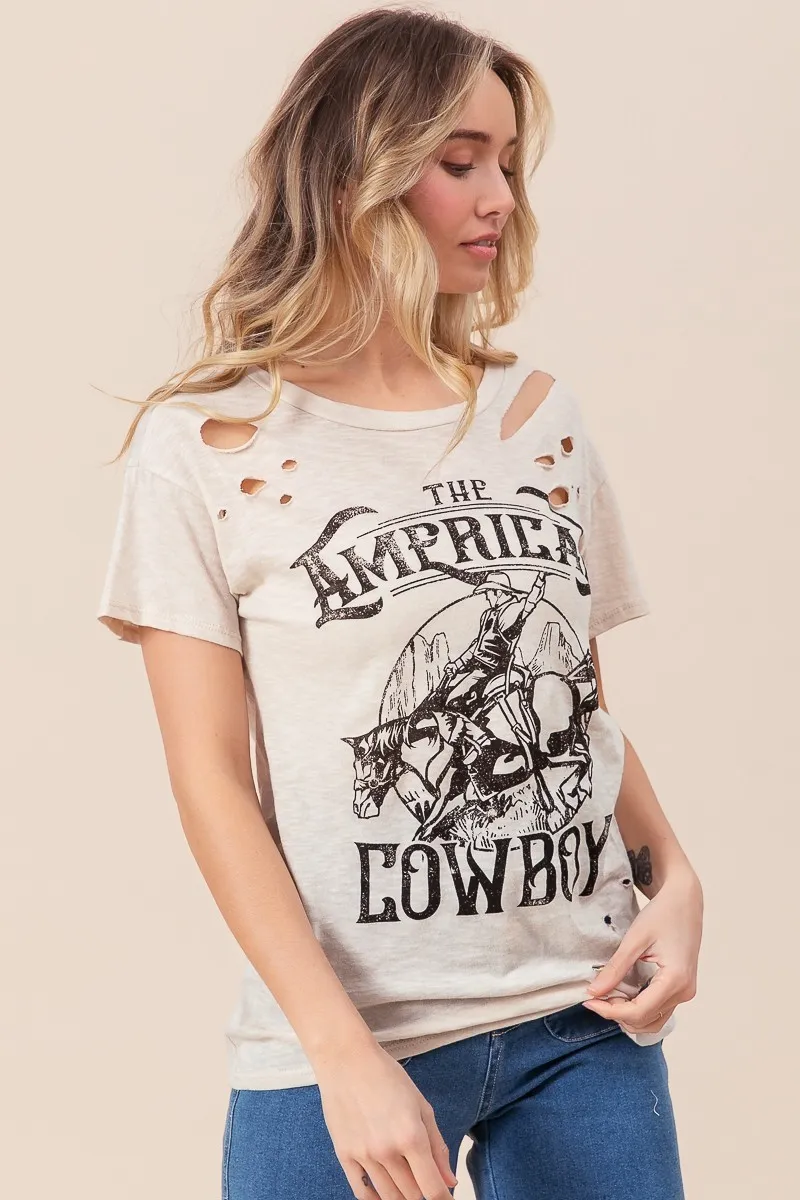 Cotton Slub Laser Top American Cow Boy Graphic, image 8