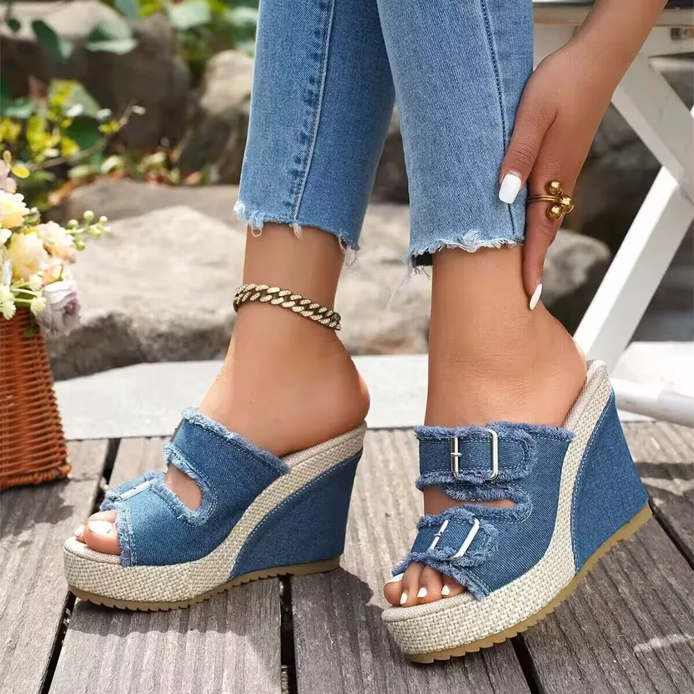 Buckle Open Toe Wedge Sandals, image 3