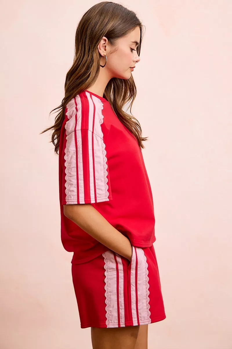 BiBi French Terry Side Lace Detail Short Sleeves Top, image 18