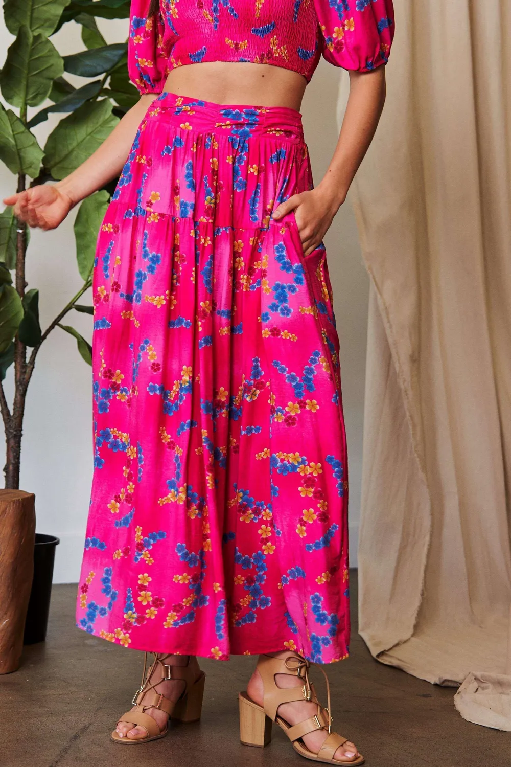 Printed Smocking Waistband Ruffled Maxi Skirt, image 8