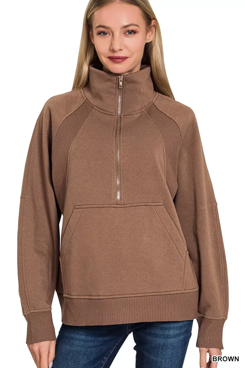 Half Zip Fleece Sweatshirt with kangaroo Pocket
