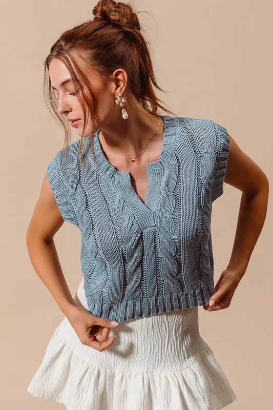 Notched Neck Cable Knit Sweater Vest, image 3