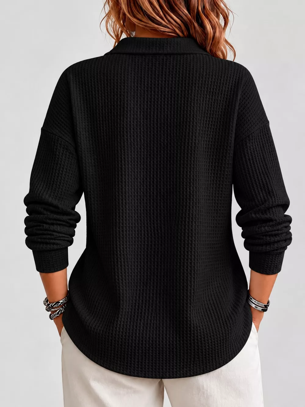 Full Size Waffle Knit Button Detail Top Plus Size, image 12