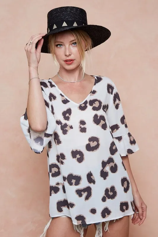 Leopard Printed V Neck Woven Top with Ruffled, image 8