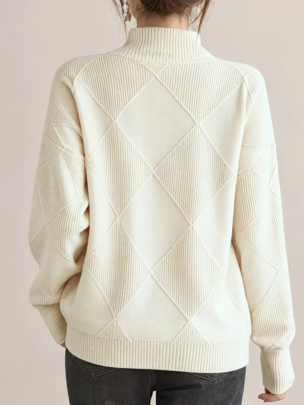 Full Size Diamond Pattern Turtleneck Sweater Plus Size, image 76