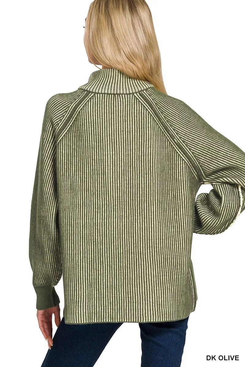 Ribbed Two Tone Half Zip Sweater, image 3