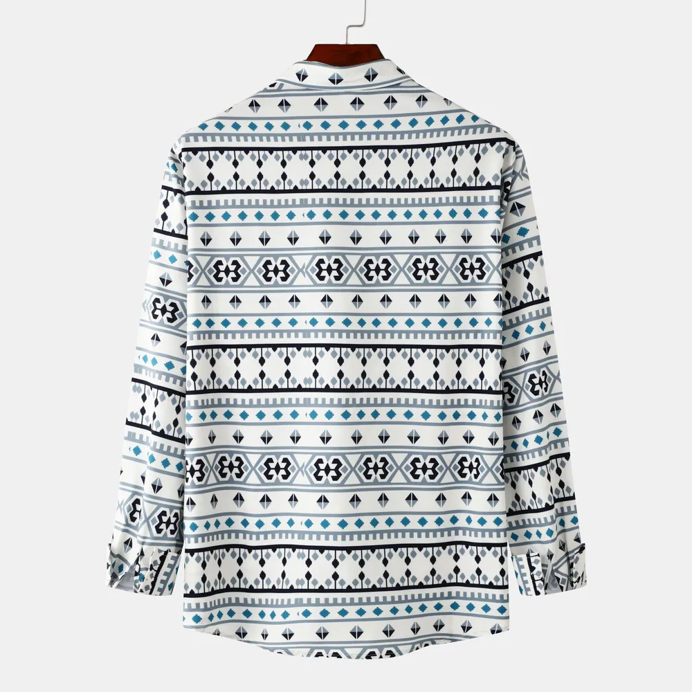 Men's Geometric Pattern Long Sleeve Casual Shirt