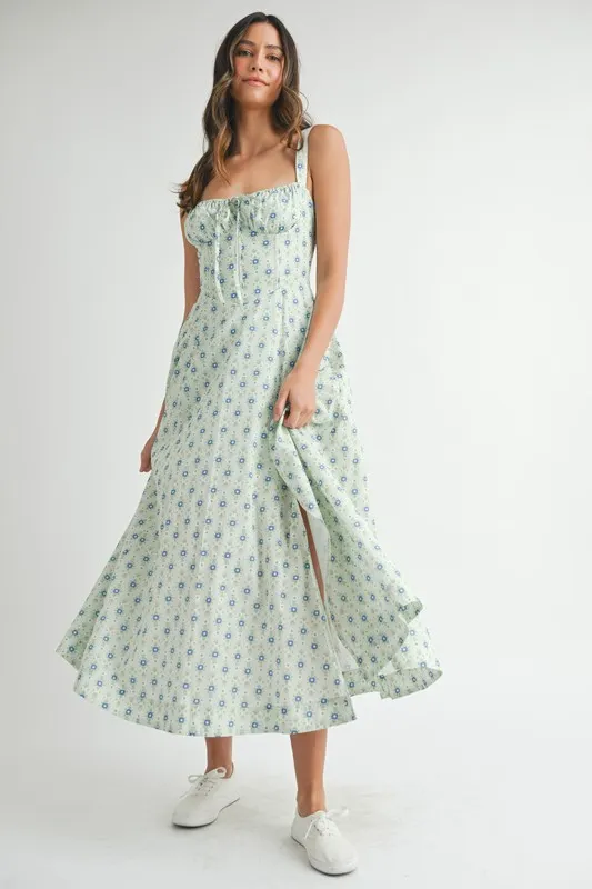 Floral Print Bustier Back Lace Up Midi Dress, image 8