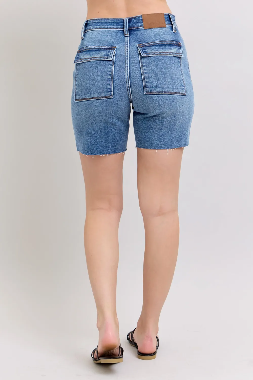 Full Size Mid Rise Bermudas Denim Shorts W/ Back Flap Pockets Plus Size, image 12