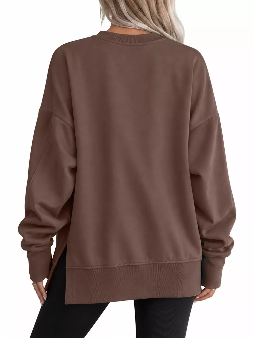 Oversized Crew Neck Sweatshirt with Side Slit, image 23