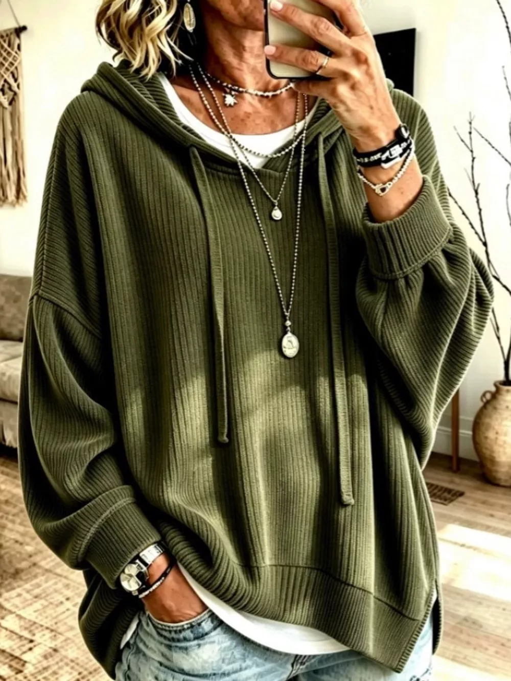Drawstring Dropped Shoulder Hoodie, image 18