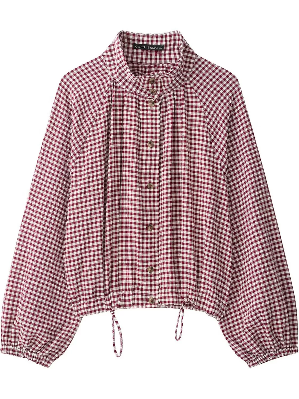 Gingham Stand-Collar Drawstring Jacket, image 6