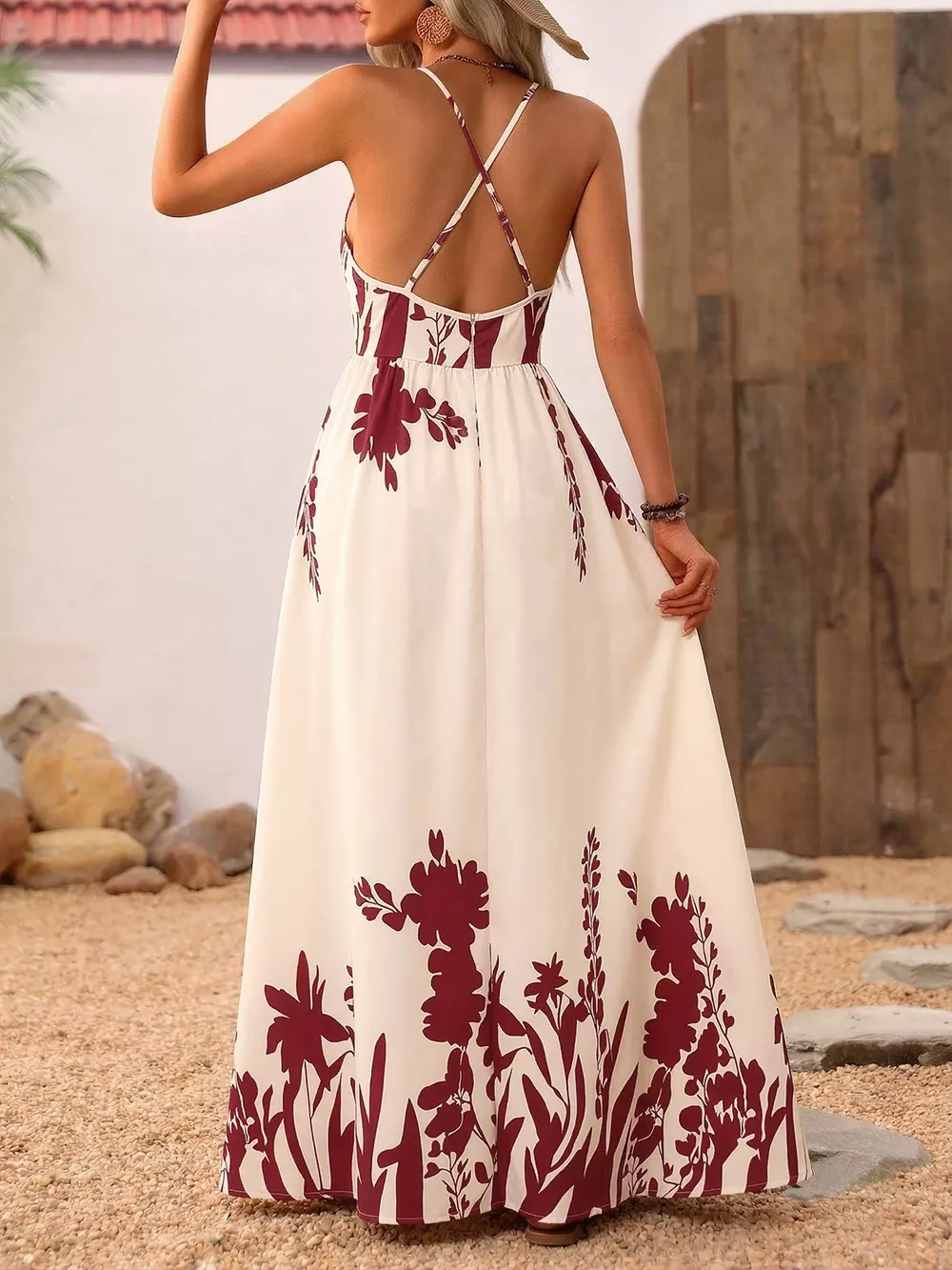 Deep V-Neck Spaghetti Strap Maxi Dress, image 10