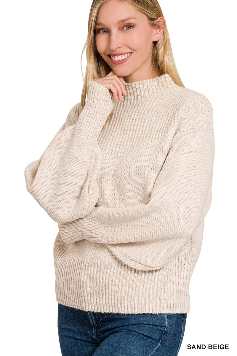 Balloon Sleeve Mock Neck Sweater
