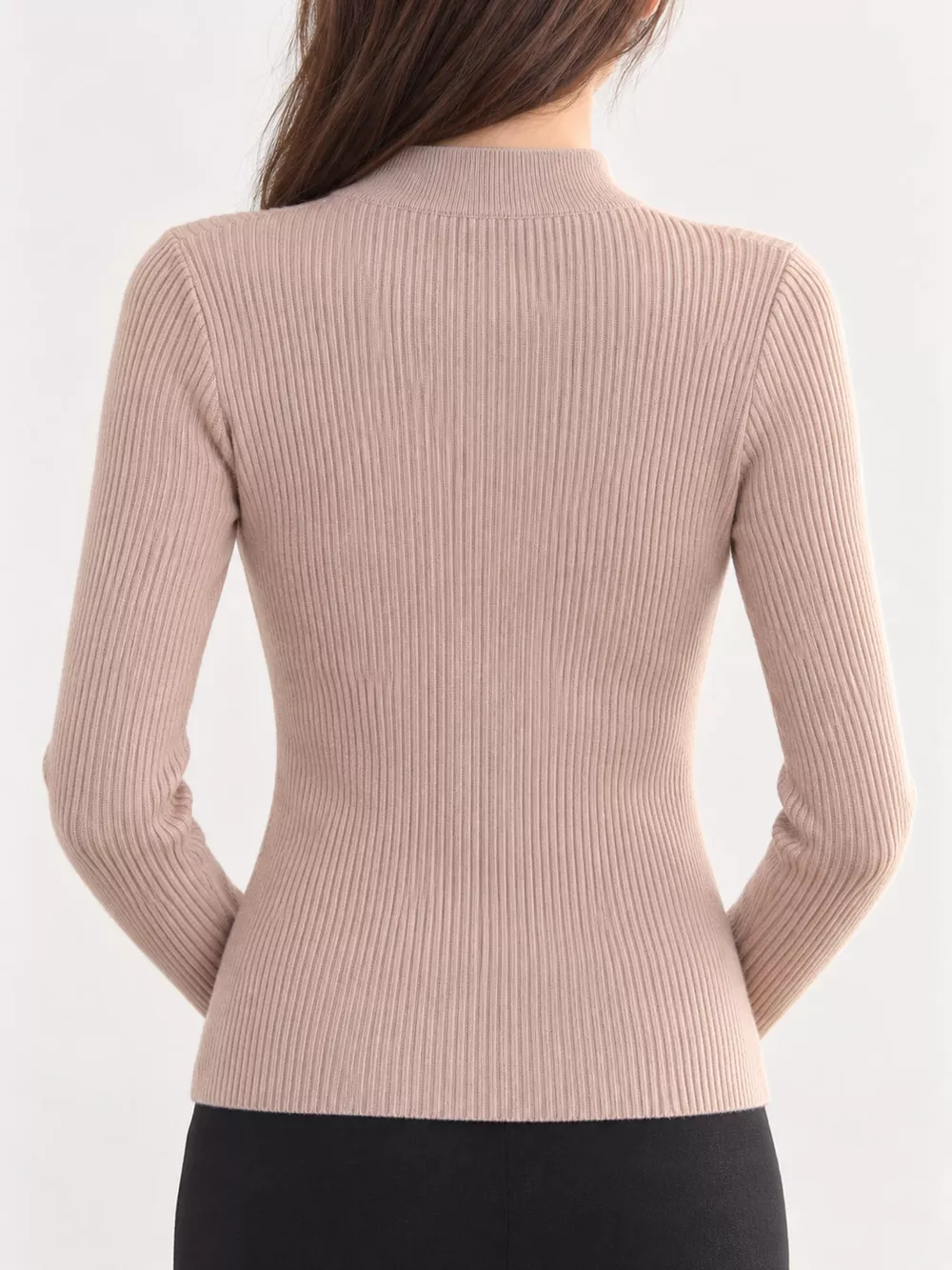 Elegant Slim-Fit Ribbed Mock Neck Knit Top, image 37