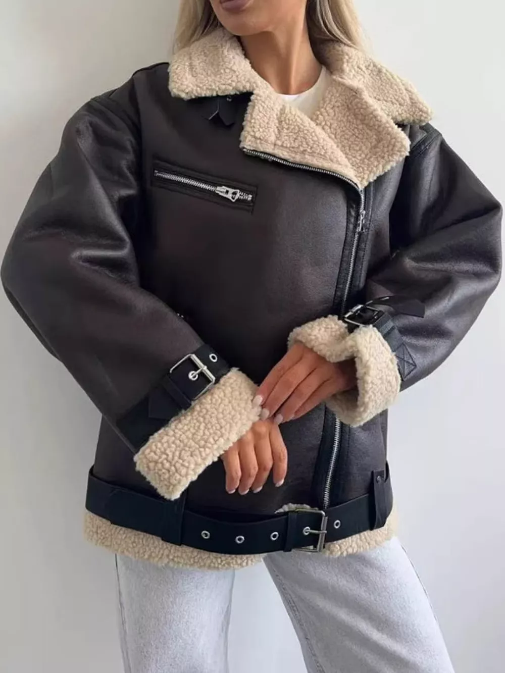 Faux Leather Zip Up Jacket